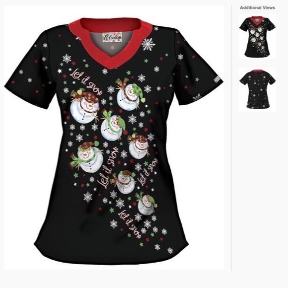 Small Let it Snow Christmas Scrub Top - Picture 5 of 5